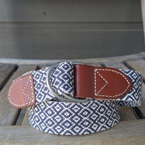 NWOT J. Crew Woven Cotton and Leather Nautical Sailor Belt Medium White Blue - Picture 6 of 6